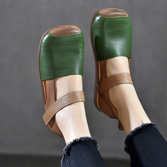 Women's Closed Toe Square Soft Bottom Roman Color Flat Sandals