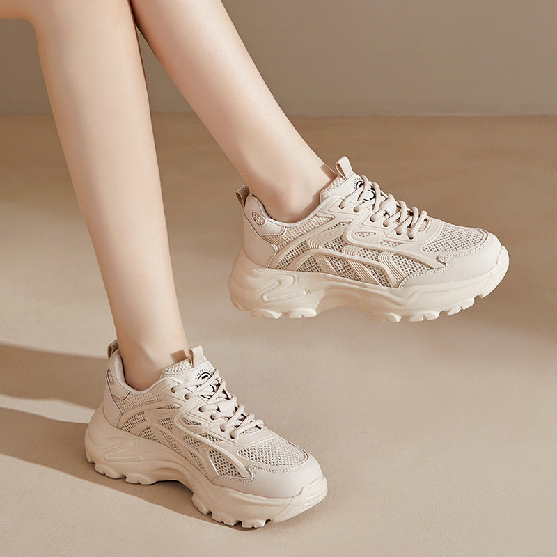 Women's Breathable Apricot Platform Heightened Daddy For Sneakers