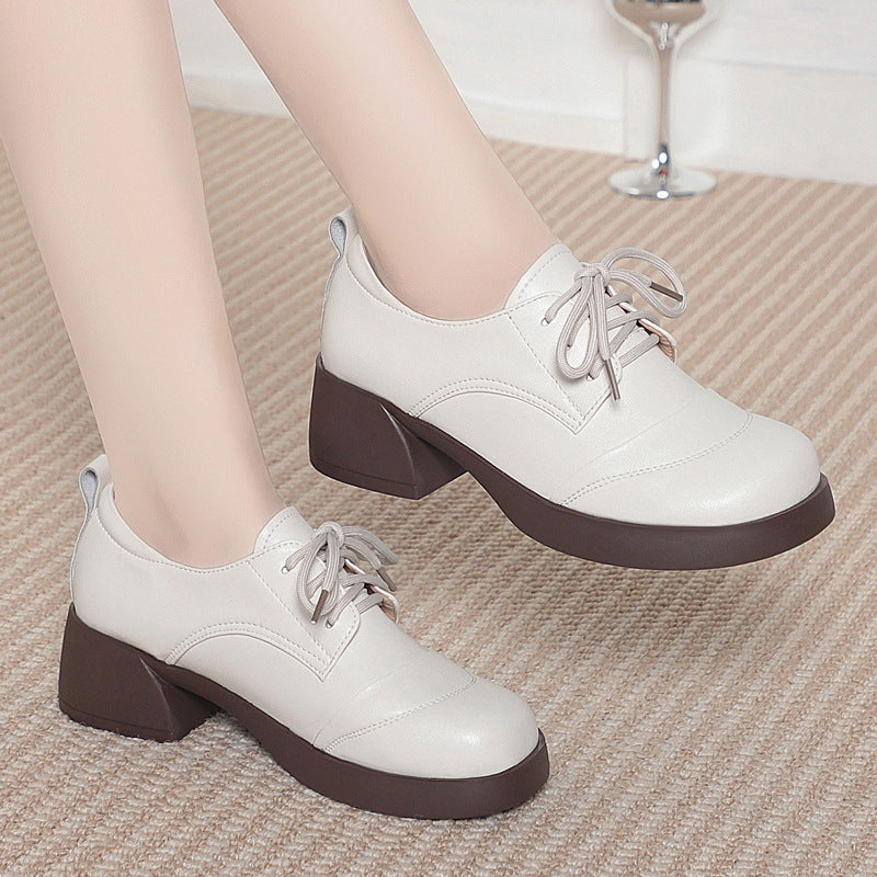 Women's Chunky Pumps Genuine Mid Soft Mother Bottom Round Women's Fashion Shoes