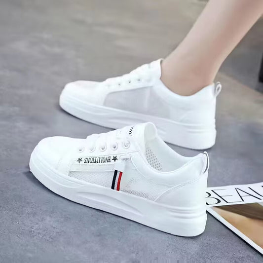 Women's White Summer Breathable Mesh Sports Board Sneakers