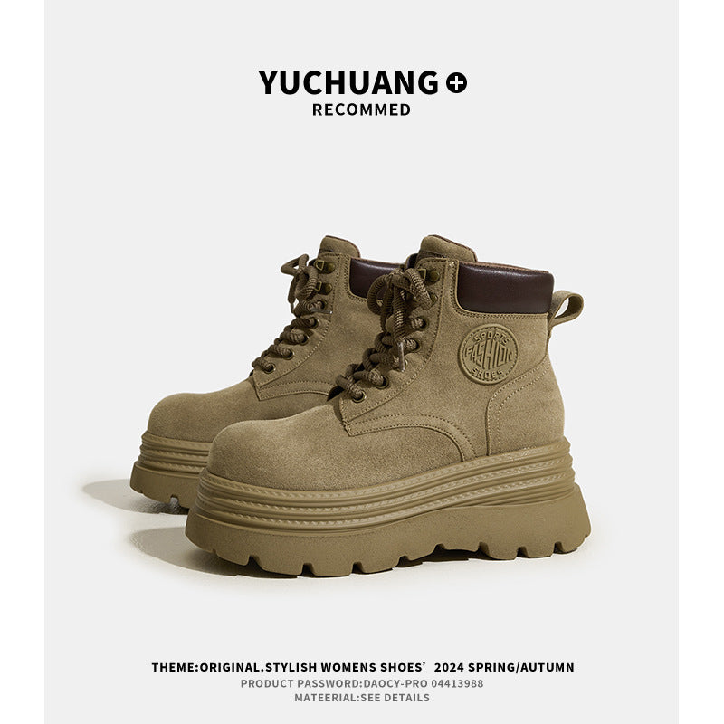 Women's Thick Bottom Inner Height Increasing British Style Boots