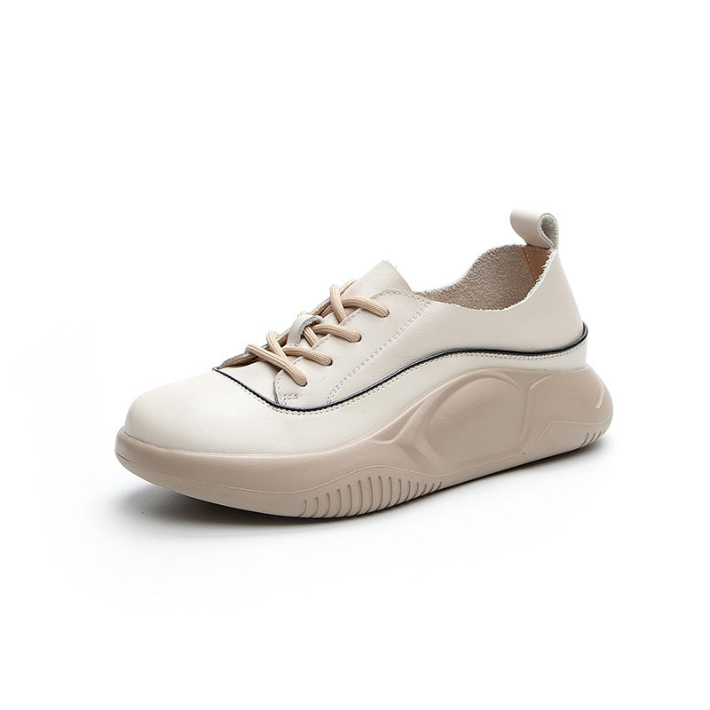 Women's White Spring Platform Height Increasing Board Casual Shoes