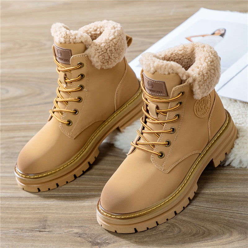 Women's Martin Genuine Lamb Wool Short Thick Bottom Women's Leather Boots