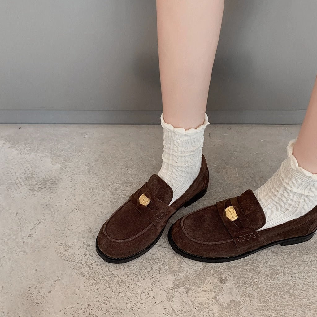 Women's All Genuine Autumn Small Gold Coin Loafers