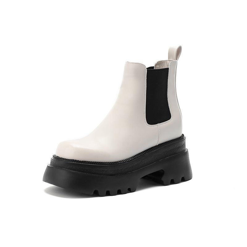 Women's Chelsea Booties Martin Platform Smoke Pipe Invisible Elevated Women's Leather Boots