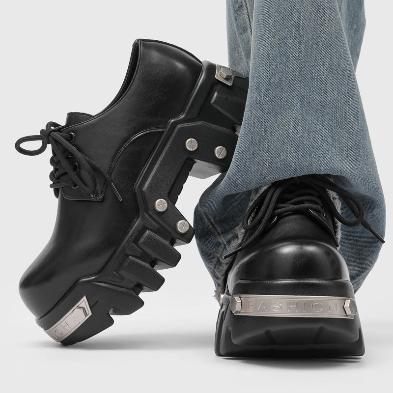 Men's Thick Bottom Derby Height Increasing Gear Bulldozer Big Head Men's Casual Leather Shoes