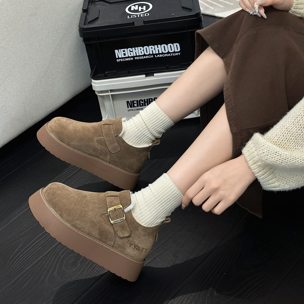 Women's Thick-soled Winter Fleece-lined Slip-on Platform Warm Loafers