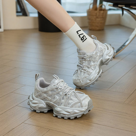 Women's Dad Spring European Goods Fashion Rhinestone Height Sneakers