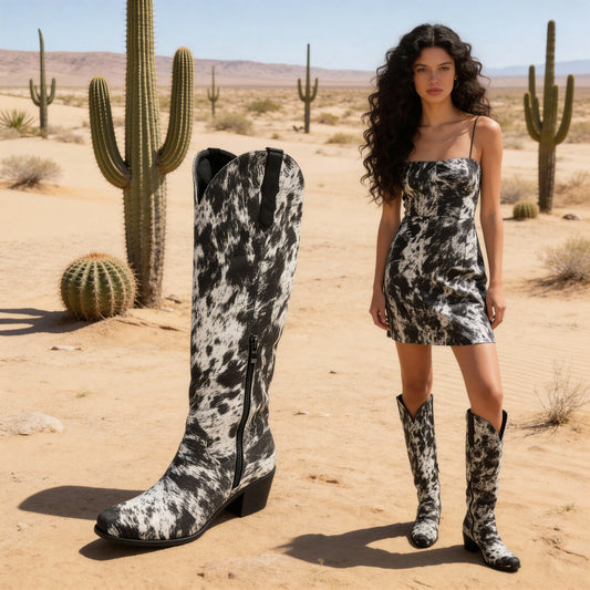 Suede Printed Large Size Height Knight Women's Leather Boots