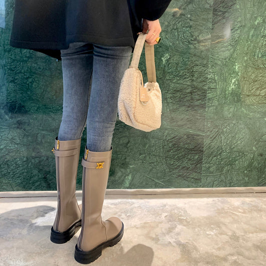 Back Zipper Round Head Thick Bottom Medium Boots