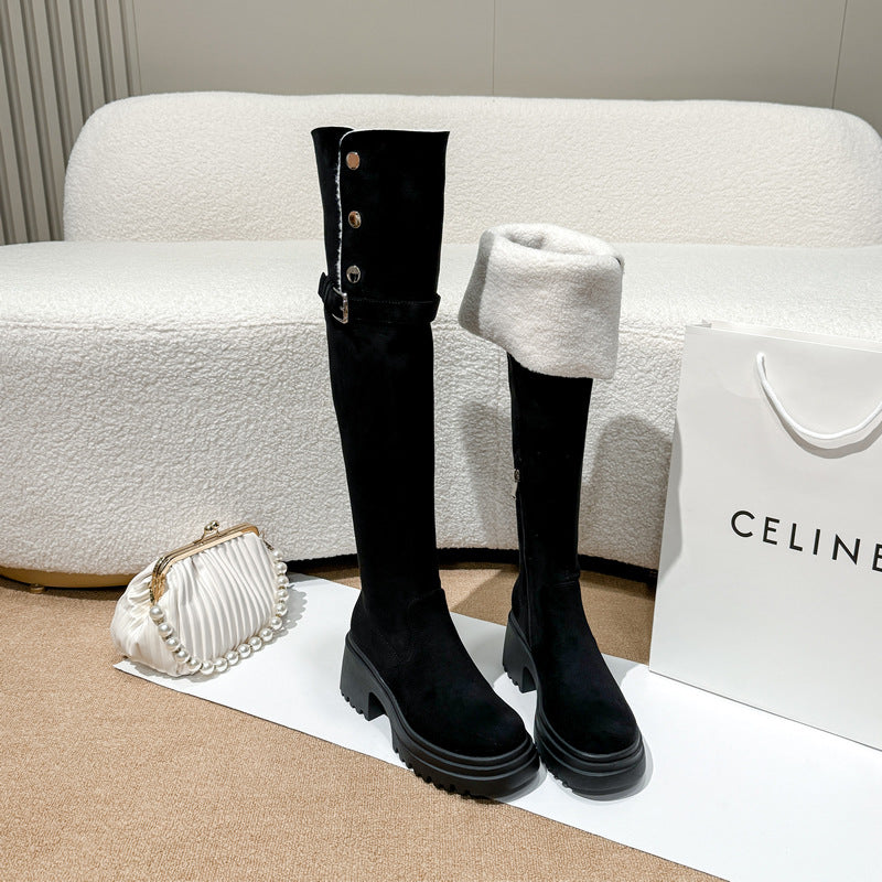 Women's Bottom Winter Two Wear Fold Plus Women's Leather Boots