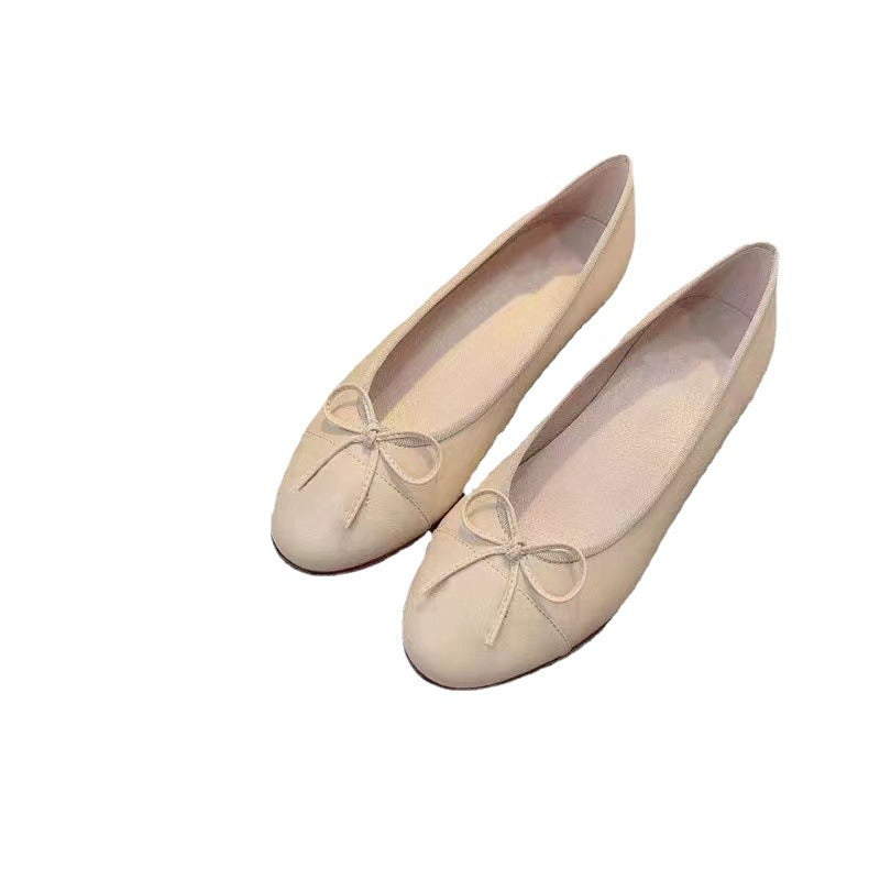 Women's Style Flat Pumps Bow Color Matching Ballet Round Head Shallow Heels