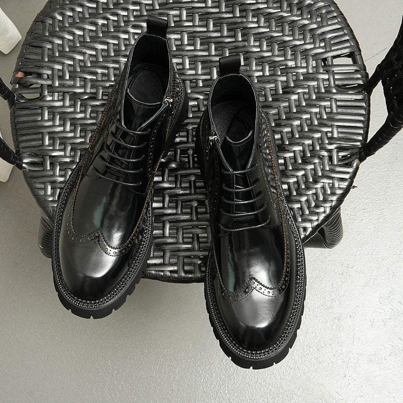 Men's Genuine British Brogue Thick Bottom Height Boots
