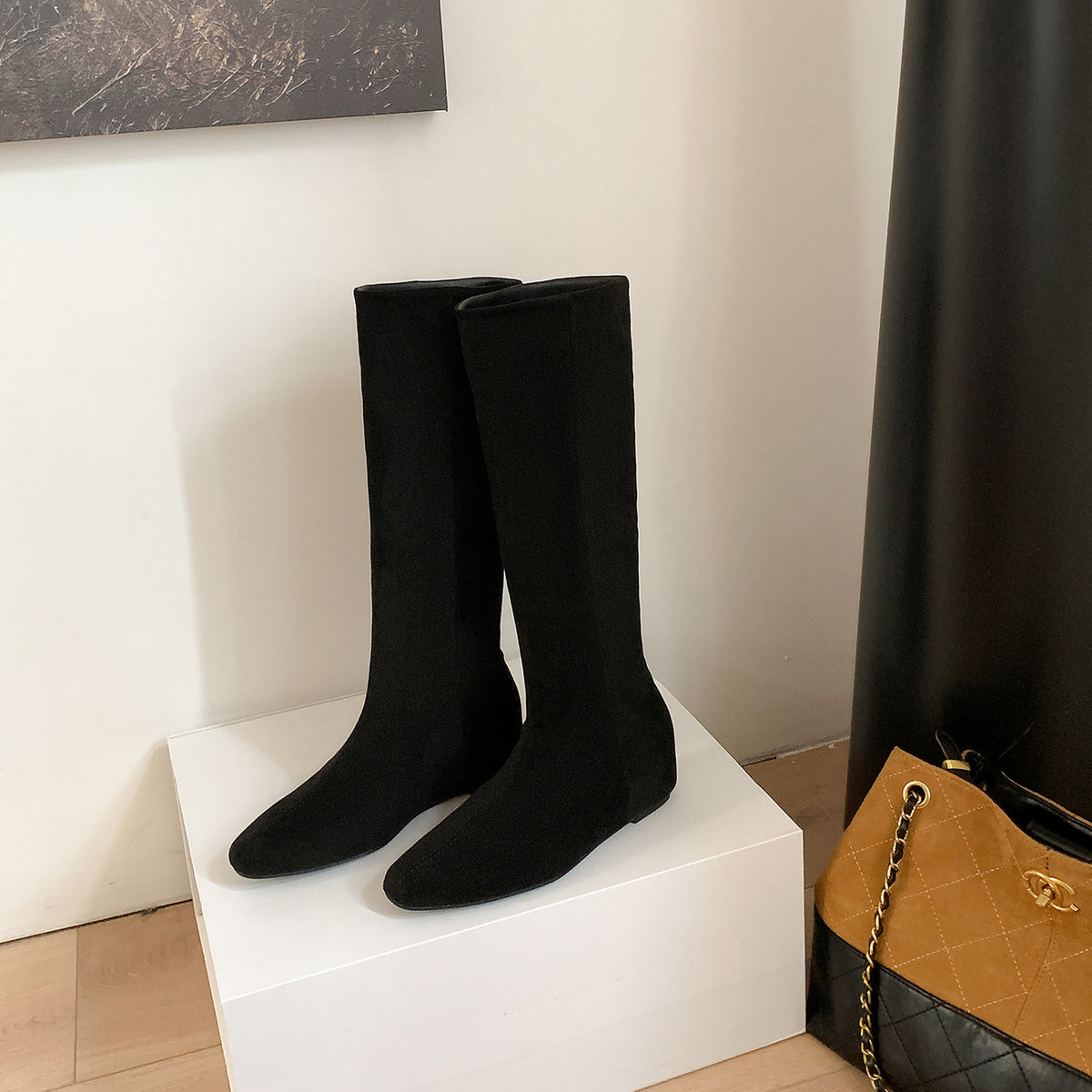 Women's Retro Height Increasing Insole Below The Knee Long Autumn Heels