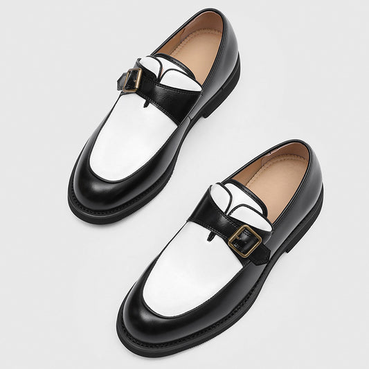Men's Black White Color Matching Green Slip-on Men's Casual Leather Shoes