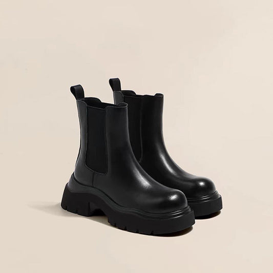 Women's Smoke Pipe British Style Platform Single Chelsea Black Martin Women's Leather Boots