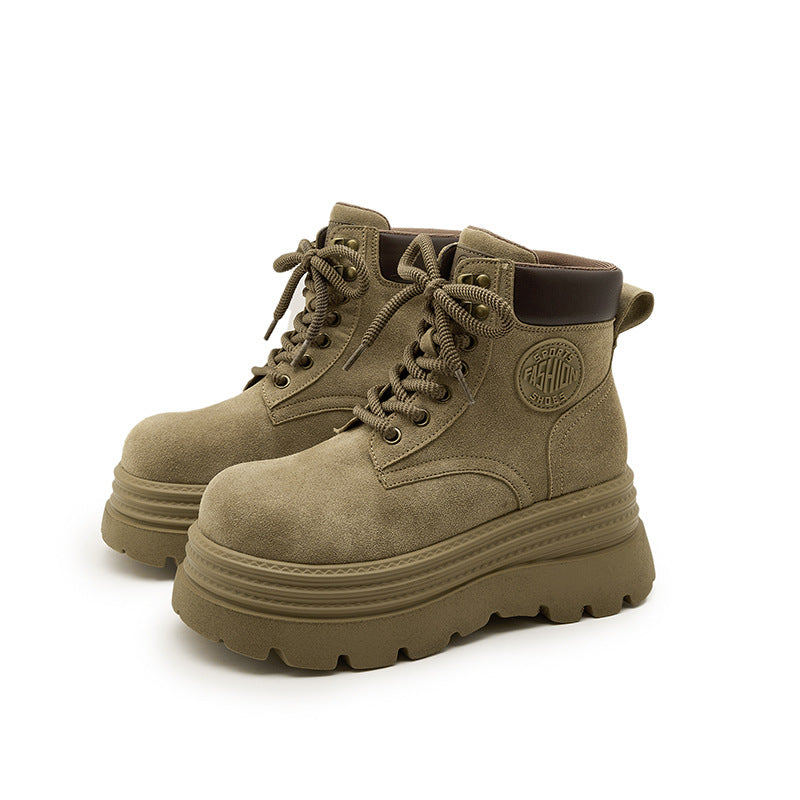 Women's Thick Bottom Inner Height Increasing British Style Boots