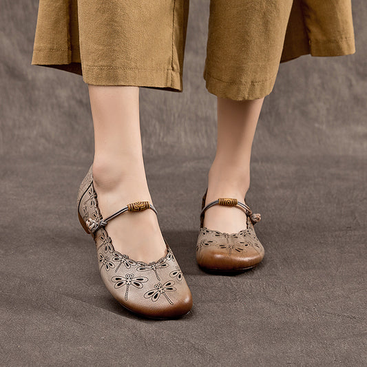 Women's Genuine First Layer Cowhide Low Round Toe Vintage Mouth Pumps Women's Casual Shoes