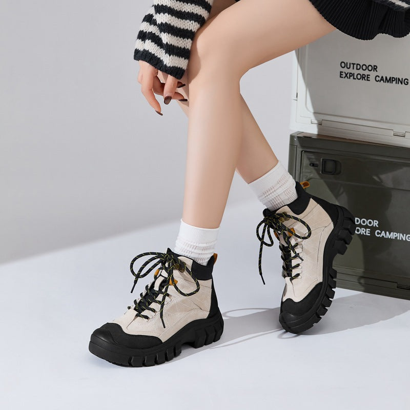 Women's Travel Tooling Outdoor Fleece-lined Martin Thick Women's Leather Boots