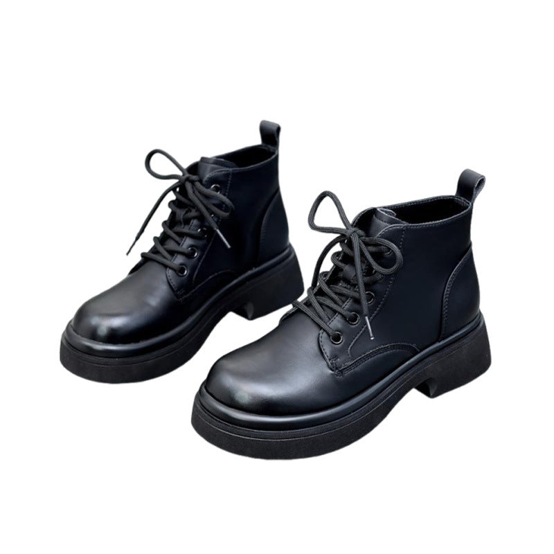 Thick Bottom Small Pumps British Style Round Head Martin Plus Boots