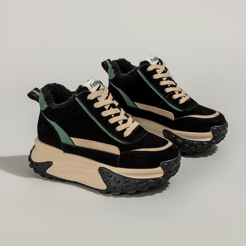 Women's Korean Style Clunky Plus Veet Genuine Sneakers