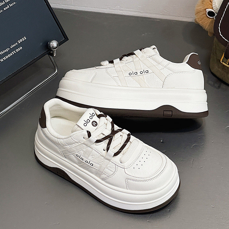 Women's Authentic Platform White Veet Sport Bread Leather Shoes