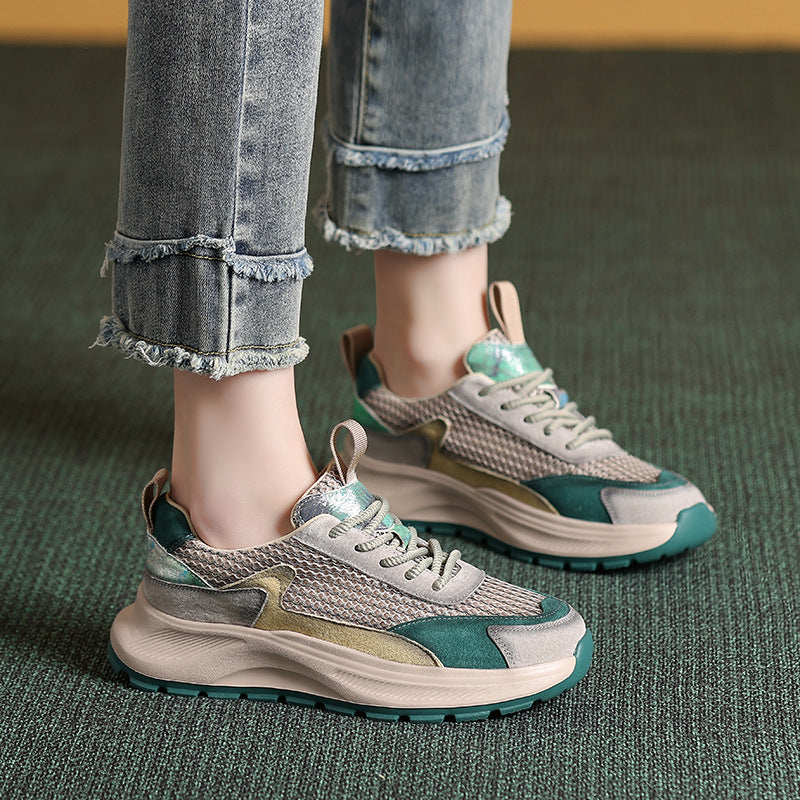 Women's Authentic Color Matching Mesh Surface Breathable Platform Casual Shoes