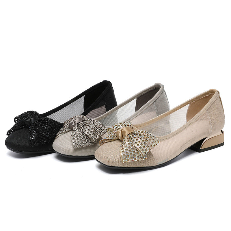 Women's Chunky Fashion Low Round Head Butterfly Women's Shoes