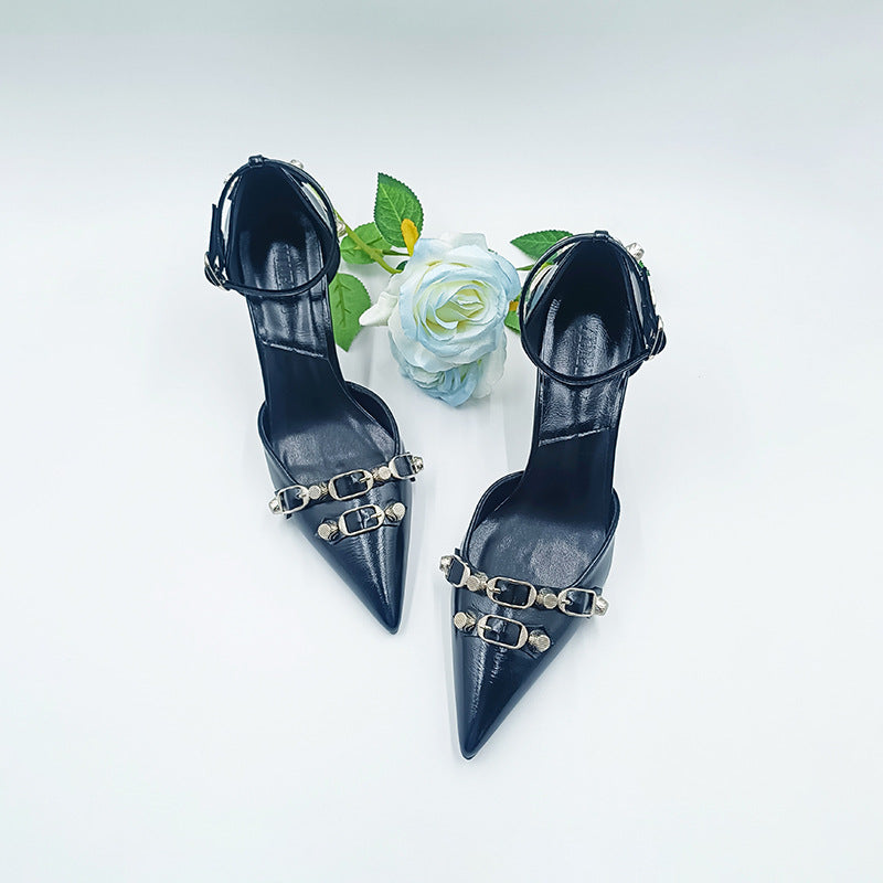 Women's Lens Rivet High Hollow Punk Stiletto Belt Women's Fashion Shoes