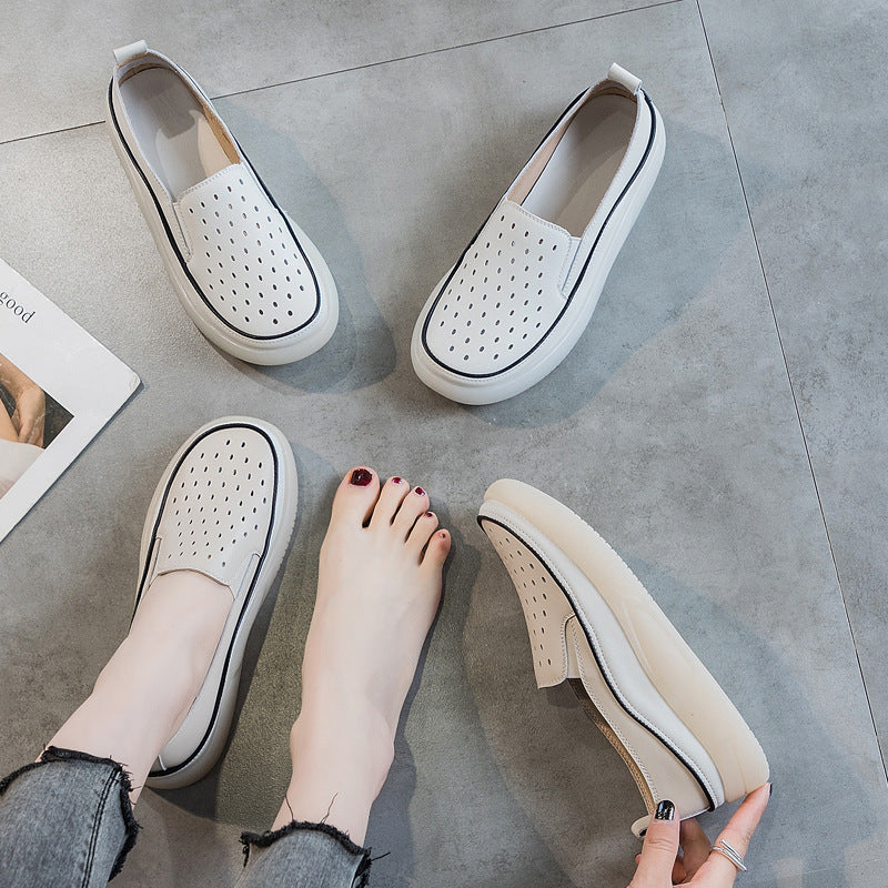 Women's White Hollow Hole Fashion Light Board Women's Casual Shoes