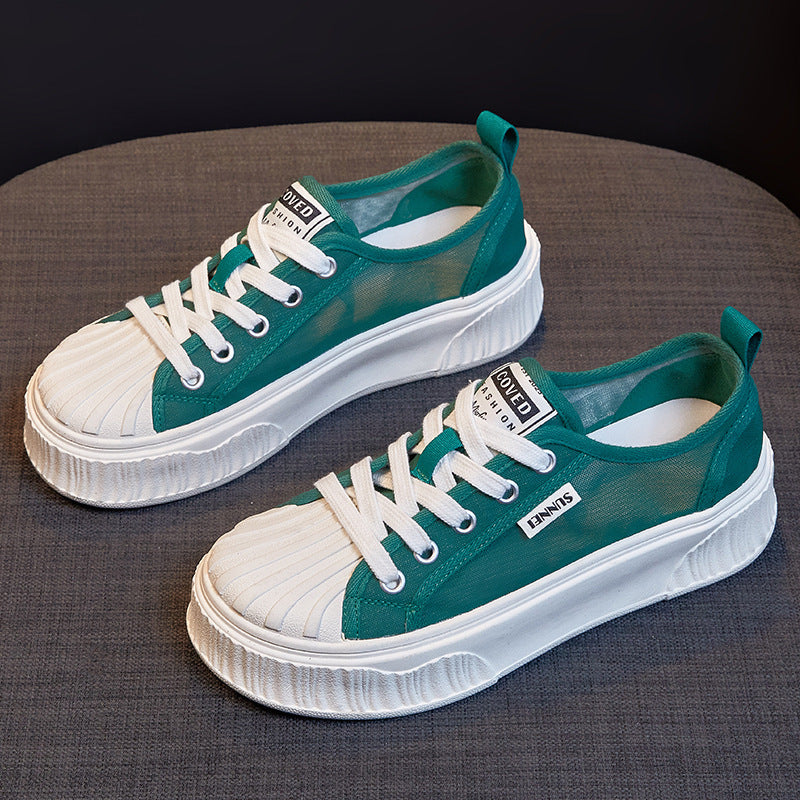 Women's Summer Breathable Shell Head White Mesh Casual Shoes