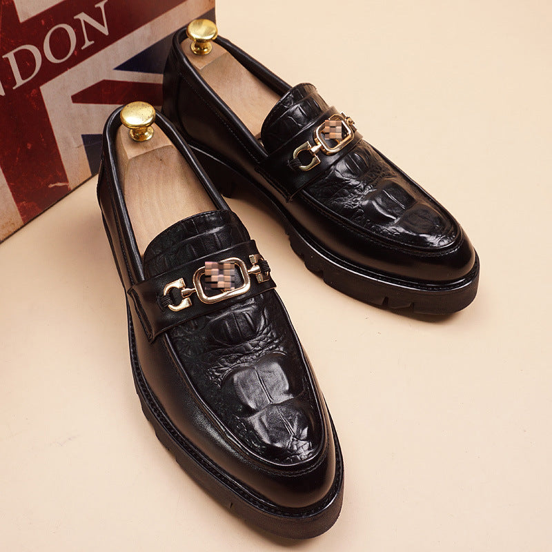 Men's Leisure Slip On Breathable Working Wedding Thick Sole Brogue Height Leather Shoes