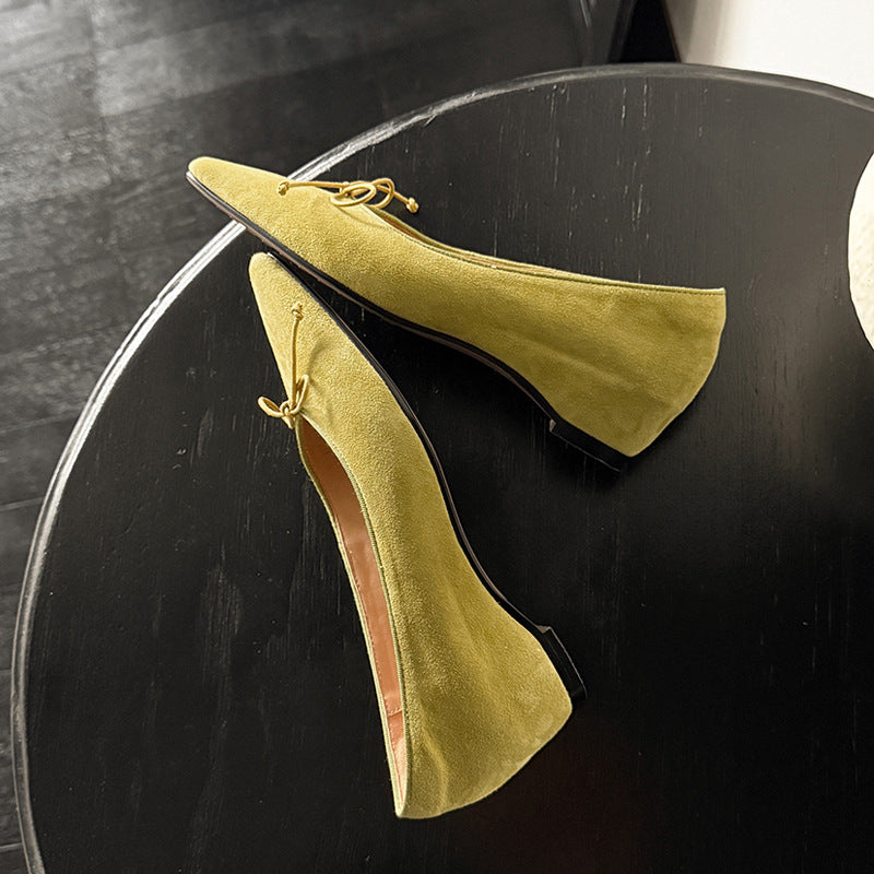 Increasing Insole Gentle Bow Pumps Low-cut Square Toe Women's Casual Shoes