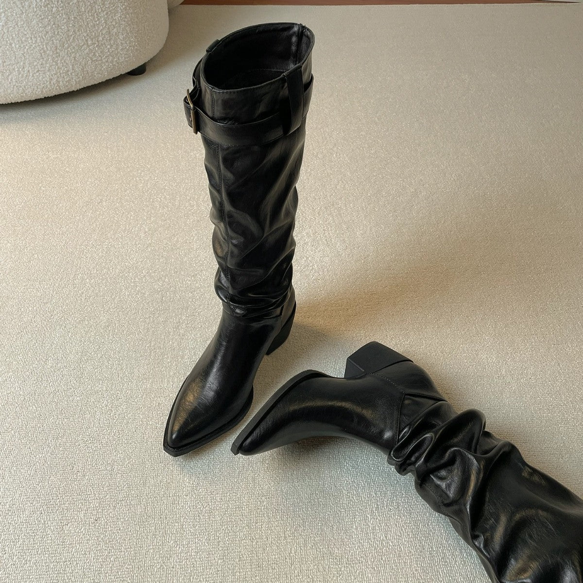 Women's Pleated Pile Style Autumn Retro Minority Thick Boots
