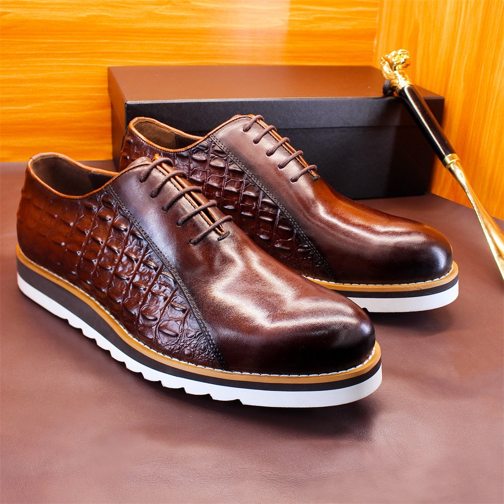 Men's First Layer Cowhide Fashion Platform Lightweight Daily Men's Casual Leather Shoes