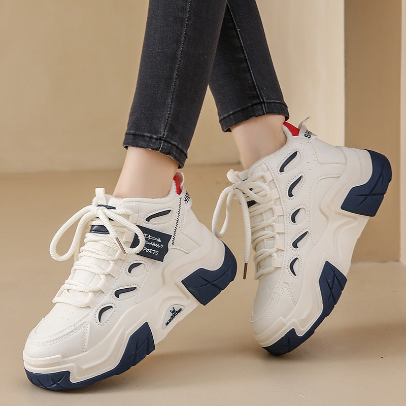 Fleece-lined Daddy Female Winter Korean Warm Height Increasing Sneakers