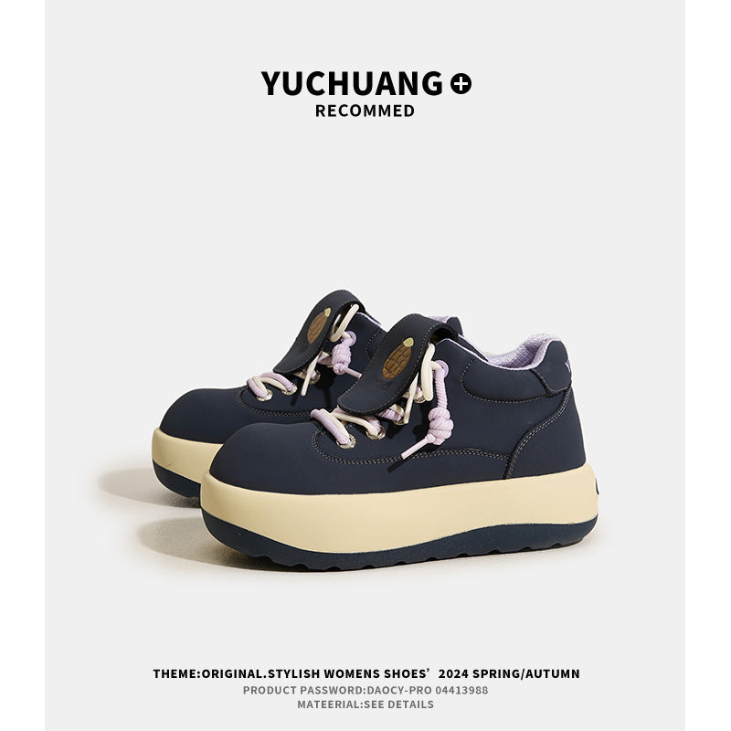 Women's Toe Martin Thick Bottom Heighten Retro Platform Casual Shoes