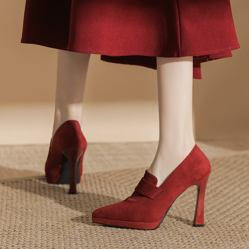 Stiletto Red Suede Wedding Female Temperament Not Tired Feet Waterproof Women's Fashion Shoes