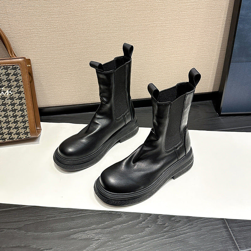 Women's Chelsea British Platform Middle Tube Smoke Boots
