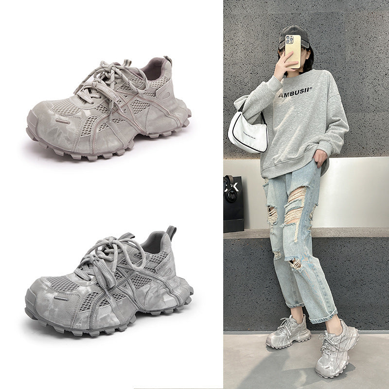 Women's Platform Dad Spring Double Shoelace Breathable Mesh Versatile Women's Sports Shoes