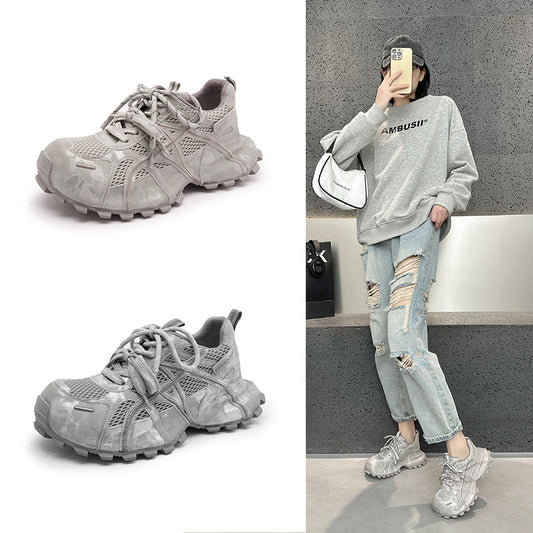 Women's Platform Dad Spring Double Shoelace Breathable Mesh Versatile Women's Sports Shoes