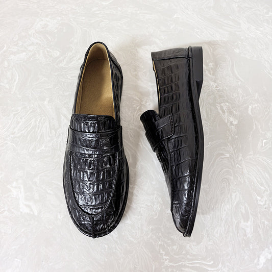 Women's Genuine Flat Round Head Slip-on Simple Fashion British Small Leather Shoes