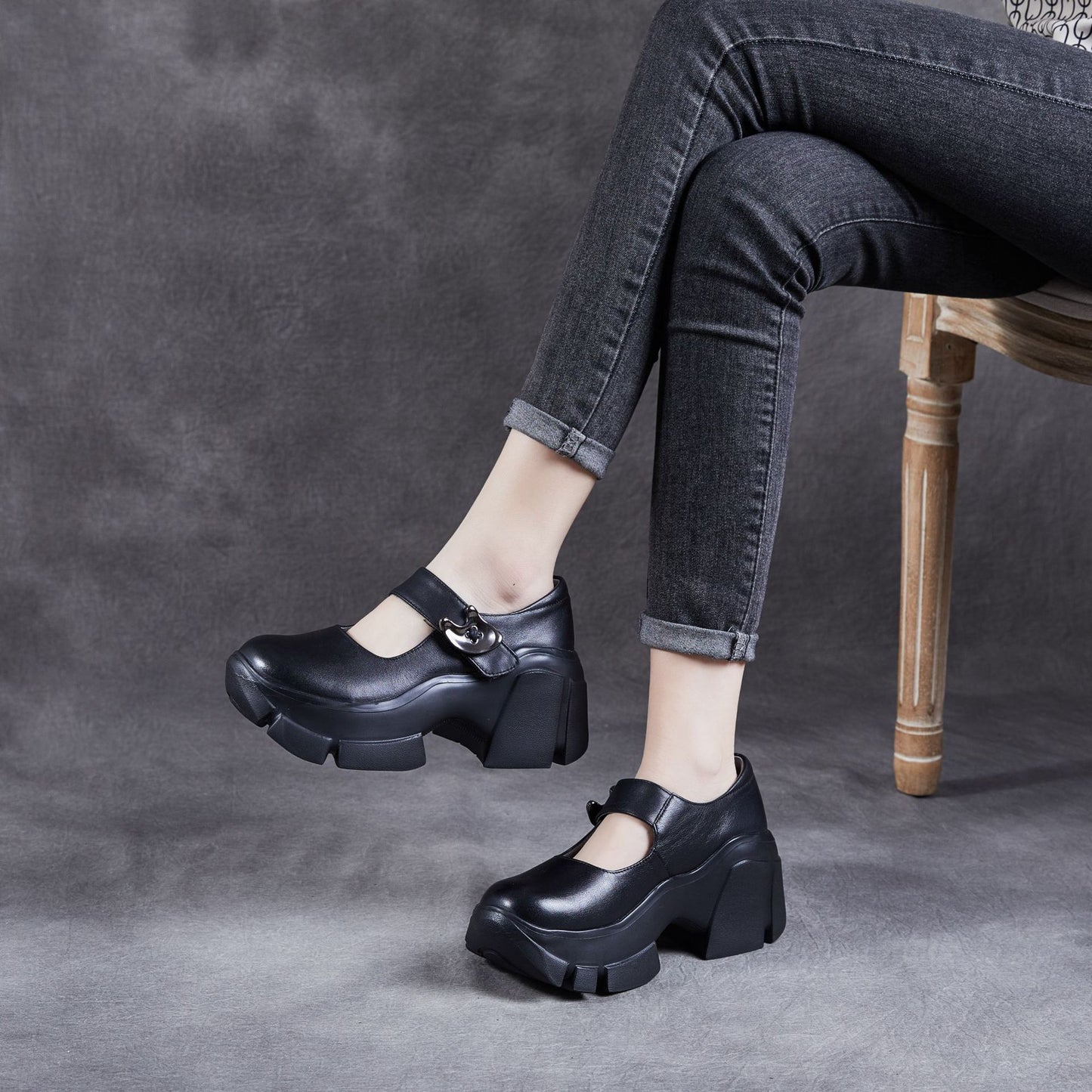 Women's Pumps Muffin Platform Shallow Mouth Retro Style Round Head Soft Loafers
