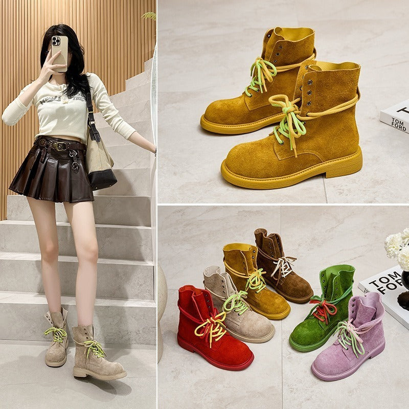 Women's First Layer Cowhide Martin Summer Green Boots