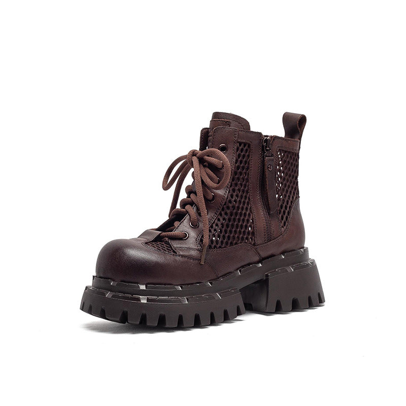 Women's Layer Cowhide Double Zipper Small Raise The Bottom Platform Sandals