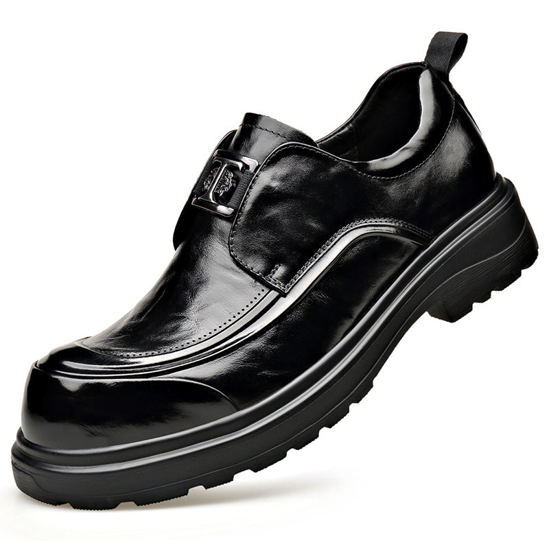 Men's Layer Cowhide British Style Genuine Soft Bottom Slip-on Leather Shoes
