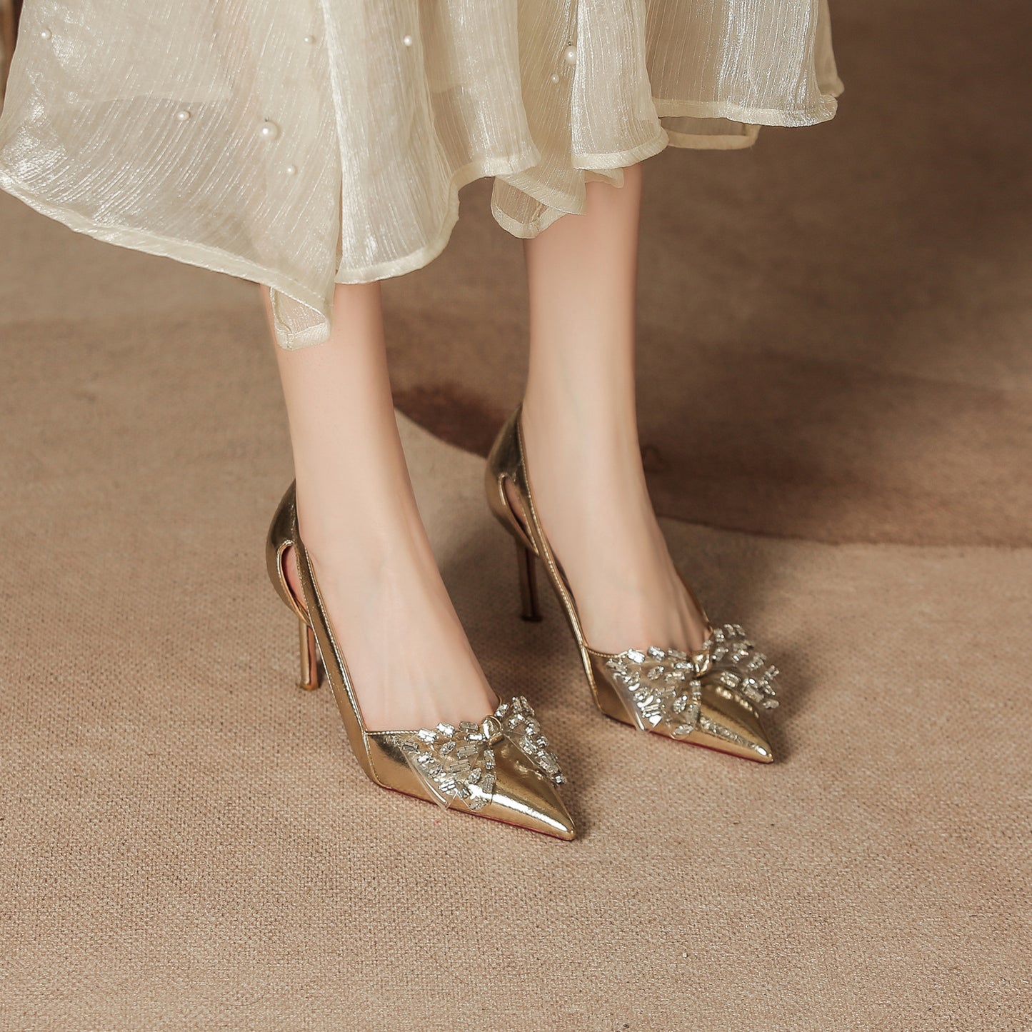 Women's & Men's Beautiful Fashion Pointed Toe Stiletto Matching Skirt Women's Shoes