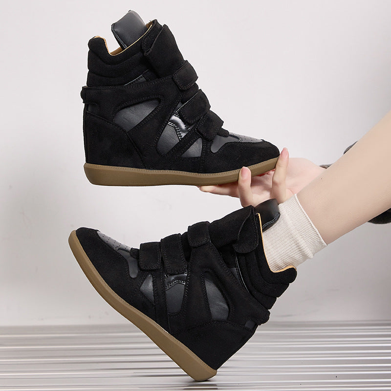 Women's Increasing Insole Velcro Platform Ankle Matte Women's Leather Boots