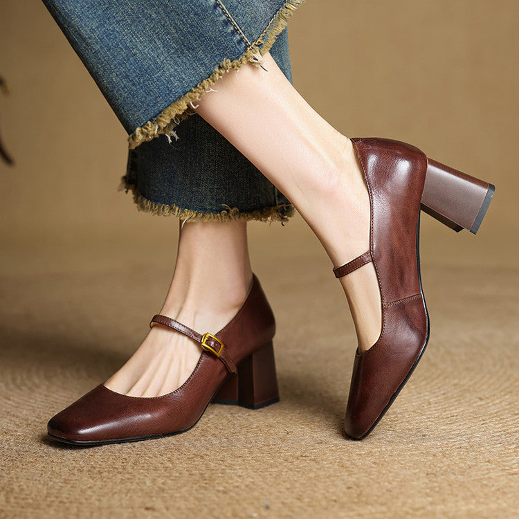 Women's Low-cut With Mary Jane Retro Chunky Heels