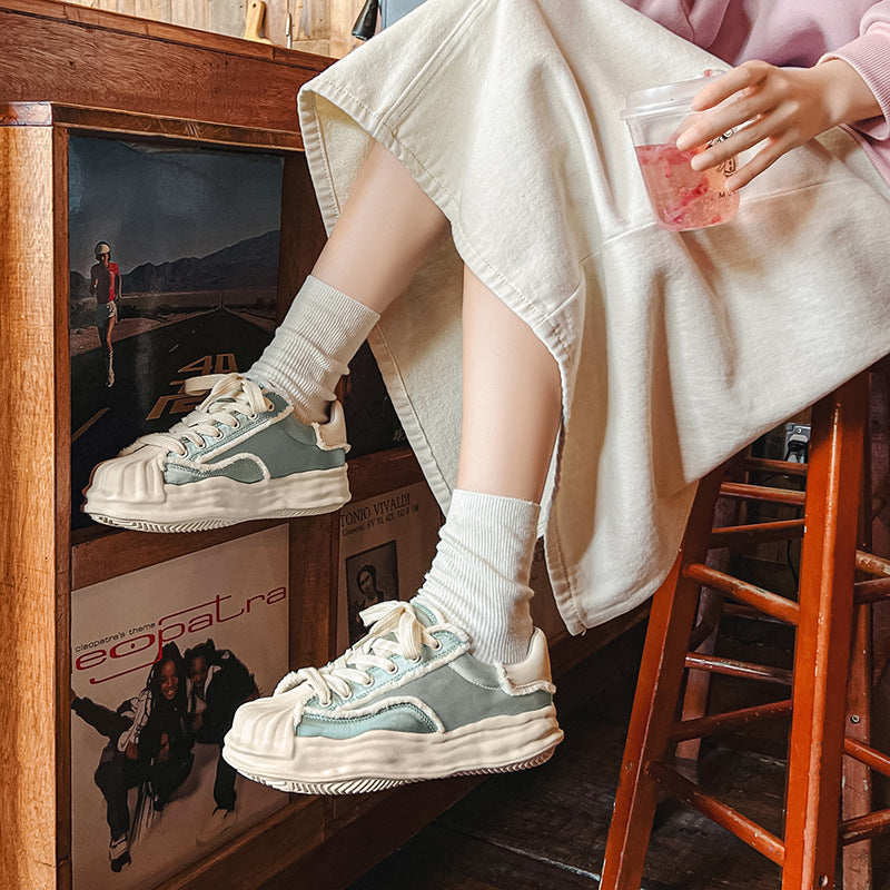 Women's Dissoed White Thick Bottom Versatile Shell Casual Shoes